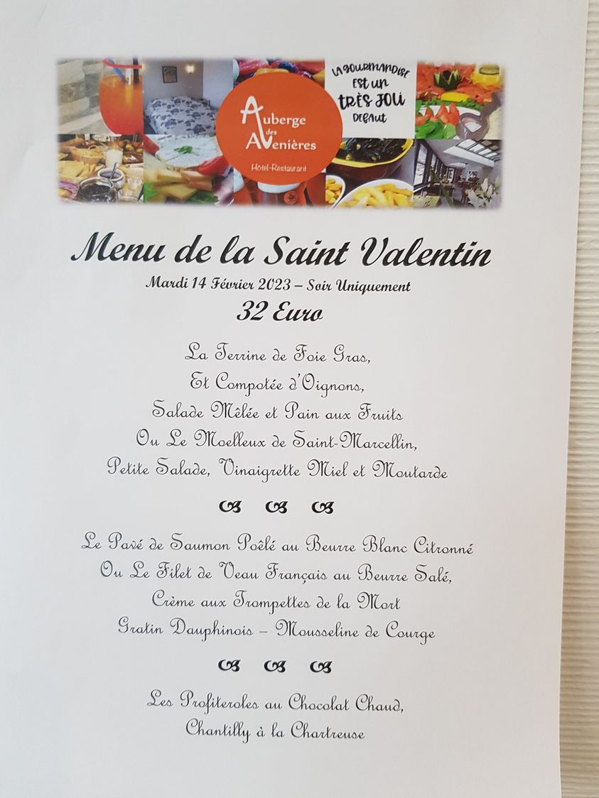 Auberge des Avenières : Menu Saint-Valentin 